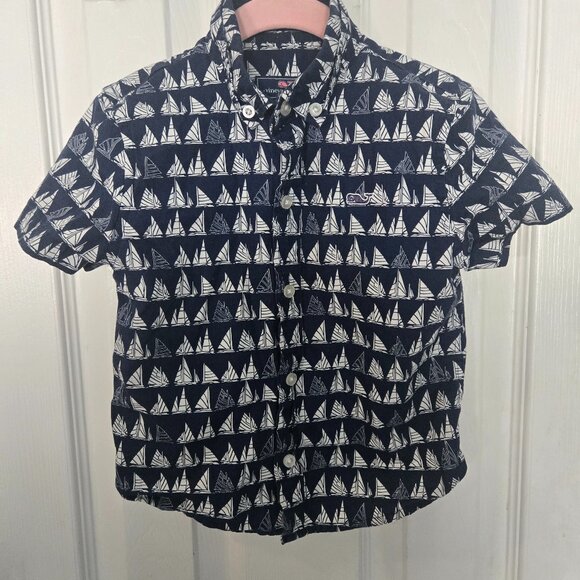 Vineyard Vines 3t Boat Parade Navy Short Sleeve Button Down - Picture 1 of 3